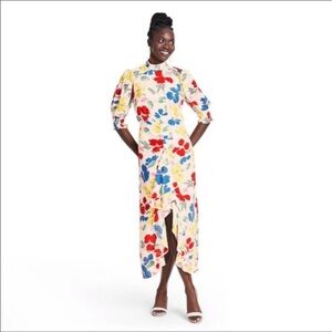 RIXO x Target Floral Maxi Dress Cascade Ruffle Slit Front Mock Neck Size 0